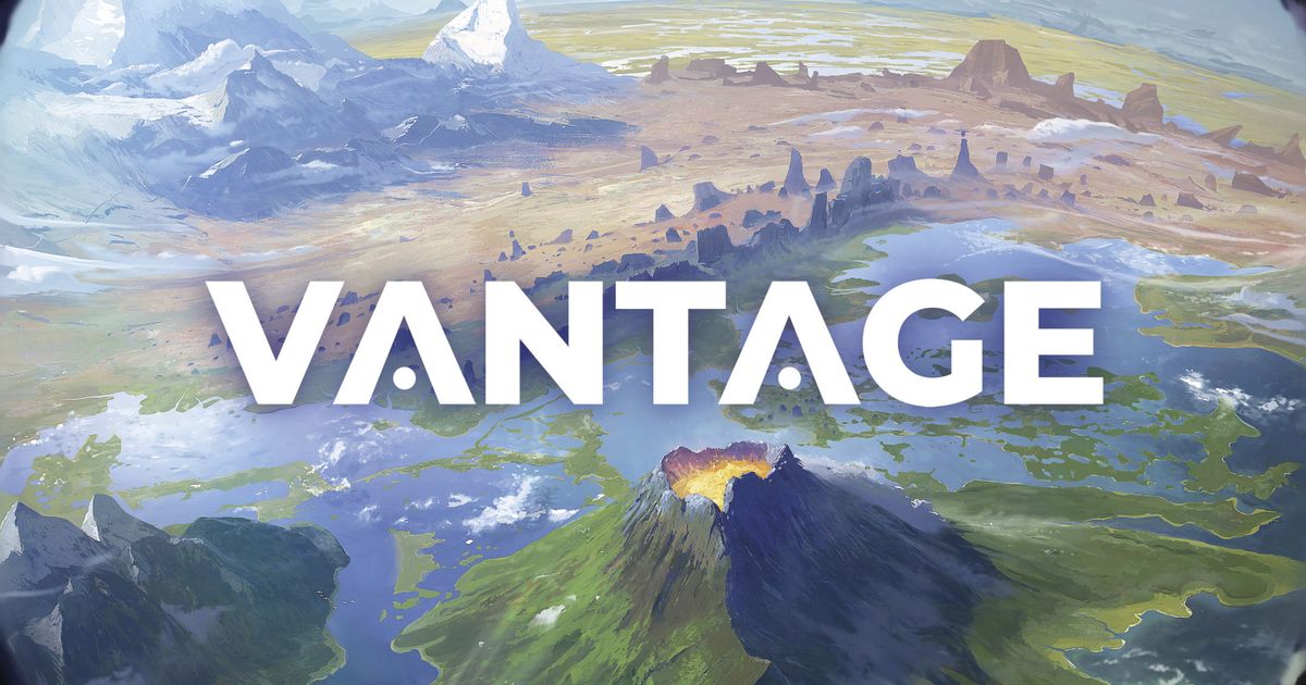 Box art for Vantage showing a lone explorer figure overlooking a vast, richly detailed open landscape under dramatic lighting